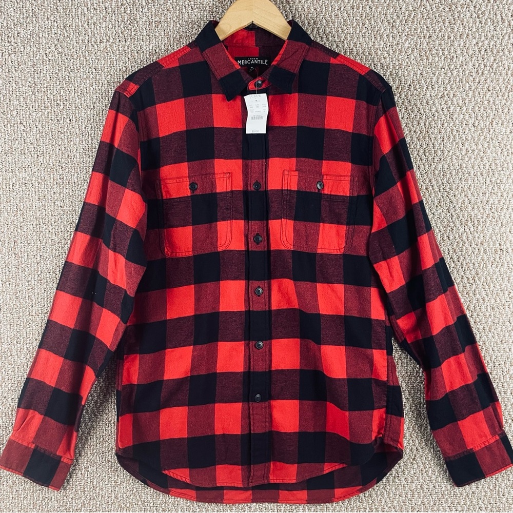 J.Crew Shirt Men's Medium Buffalo Plaid Flannel Button-Up Red Black NWT T723